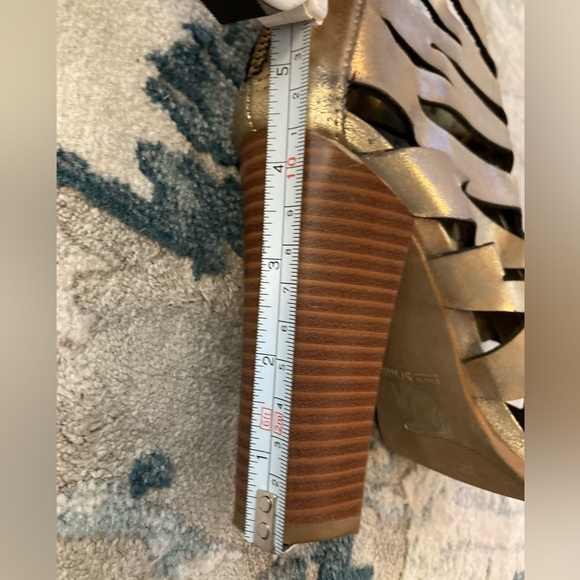 Call It Spring Gold Metallic Bootie Lace Up Block High Heels Zip Up Chunky | 7.5 - Picture 15 of 15